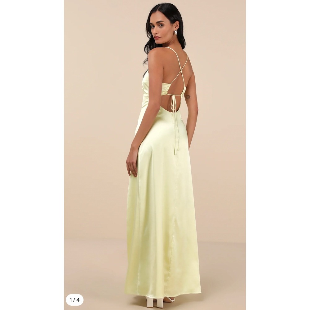 Lulus Stunning Example Dress Womens M Light Yellow Satin Backless Maxi